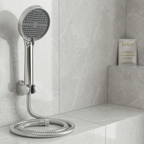 InArt ABS 5-Function Hand Shower with 1.5 Meter Flexible Tube and Wall Hook, Chrome Finish (Silver - Full Set) - Image 1
