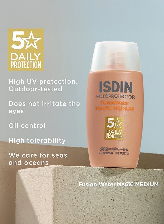 ISDIN Fotoprotector Fusion Water Magic Color (Medium) Spf 50 [50Ml] – Tinted Daily Face Sunscreen With Hyaluronic Acid For Natural Coverage And Oil Control - Image 5