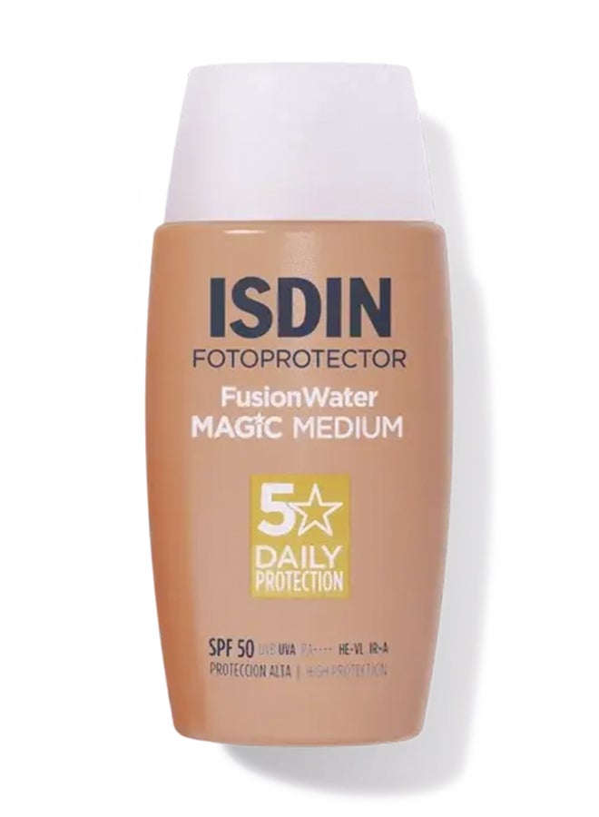 ISDIN Fotoprotector Fusion Water Magic Color (Medium) Spf 50 [50Ml] – Tinted Daily Face Sunscreen With Hyaluronic Acid For Natural Coverage And Oil Control - Image 1