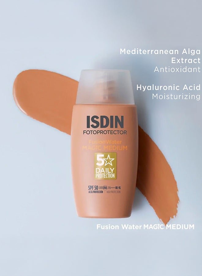 ISDIN Fotoprotector Fusion Water Magic Color (Medium) Spf 50 [50Ml] – Tinted Daily Face Sunscreen With Hyaluronic Acid For Natural Coverage And Oil Control - Image 2