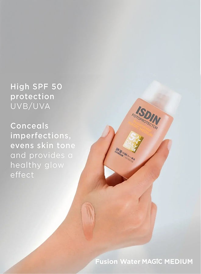 ISDIN Fotoprotector Fusion Water Magic Color (Medium) Spf 50 [50Ml] – Tinted Daily Face Sunscreen With Hyaluronic Acid For Natural Coverage And Oil Control - Image 3