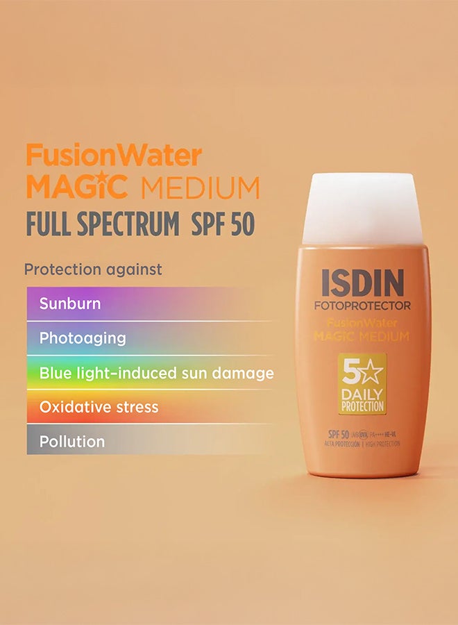 ISDIN Fotoprotector Fusion Water Magic Color (Medium) Spf 50 [50Ml] – Tinted Daily Face Sunscreen With Hyaluronic Acid For Natural Coverage And Oil Control - Image 4