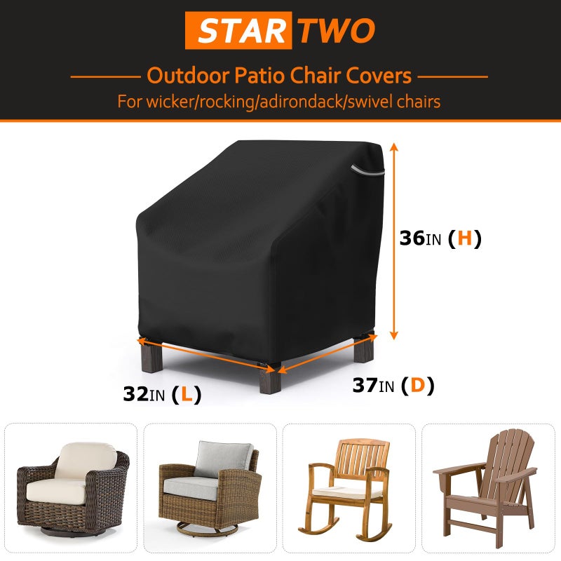 STARTWO Patio Outdoor Chair Covers, Outdoor Furniture Covers Waterproof adapter for Lawn Lounge Seat, Wicker, Swivel, Adirondack, Rocking Chairs, 1 Pack 32"L x 37" W x 36"H inch, Black - Image 2