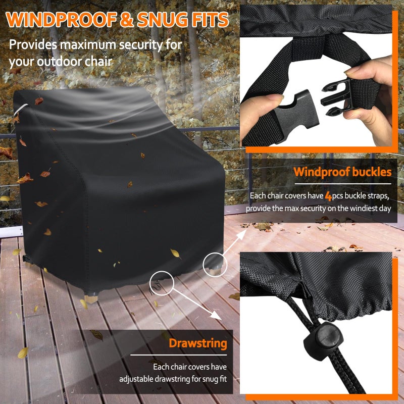 STARTWO Patio Outdoor Chair Covers, Outdoor Furniture Covers Waterproof adapter for Lawn Lounge Seat, Wicker, Swivel, Adirondack, Rocking Chairs, 1 Pack 32"L x 37" W x 36"H inch, Black - Image 5