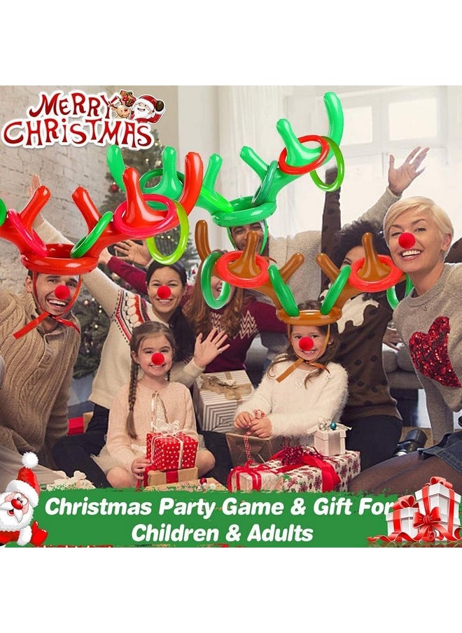 Camlinbo 3 Set Christmas Party Toss Games Inflatable Reindeer Antler Ring With 3 Reindeer Nose Christmas Games For Kids Adults Family Party Xmas Holiday Games Toys Christmas Carnival Party Supplies  - Image 2