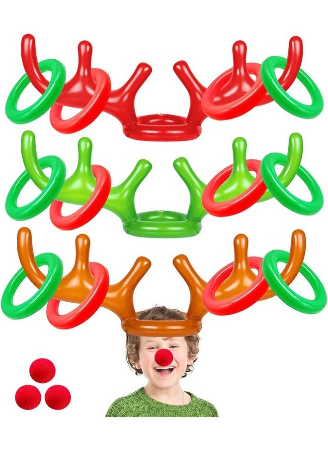 Camlinbo 3 Set Christmas Party Toss Games Inflatable Reindeer Antler Ring With 3 Reindeer Nose Christmas Games For Kids Adults Family Party Xmas Holiday Games Toys Christmas Carnival Party Supplies  - Image 1