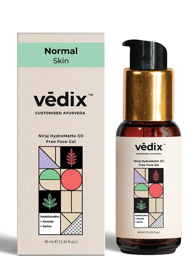 Vedix Niraj HydroMatte Oil Free Face Gel For Normal Skin With Yashtimadhu, Lotus and Sariva l Customized Ayurvedic Face Moisturizer - 40 ml - Image 1