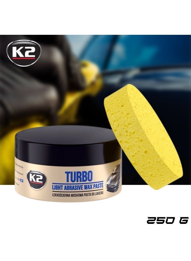 كي 2 معجون شمع K2 Turbo الخفيف الكاشط (250 جم) - مركب تلميع طلاء السيارات، شمع لإزالة الخدوش، ومستحضر لاستعادة اللمعان الفائق لهيكل السيارة. - Image 1