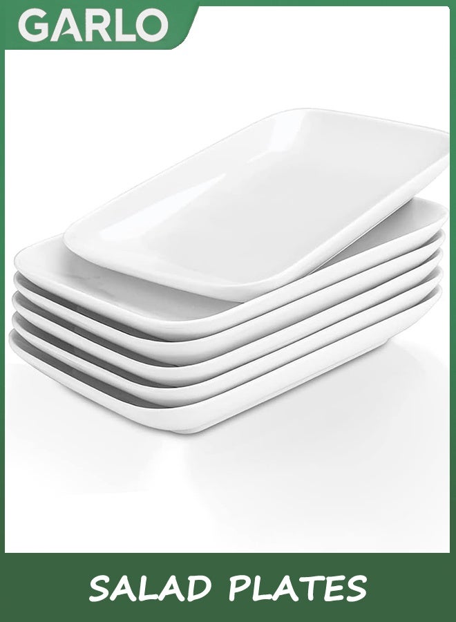 Garlo Salad Plates,8 in Ultralight Rectangular Dessert, Ceramic Small Serving Dishes for Fruit, Salad,Sushi Appetizer and More - Plate Set of 6, White - Image 1