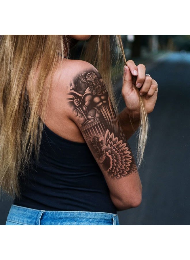 Oottati 8 Sheets Waterproof Arm Leg Fake Temporary Tattoo - Indian Skull Snake Egypt Anubis Flower Compass Prajna Greek Myth Soldier - Image 5