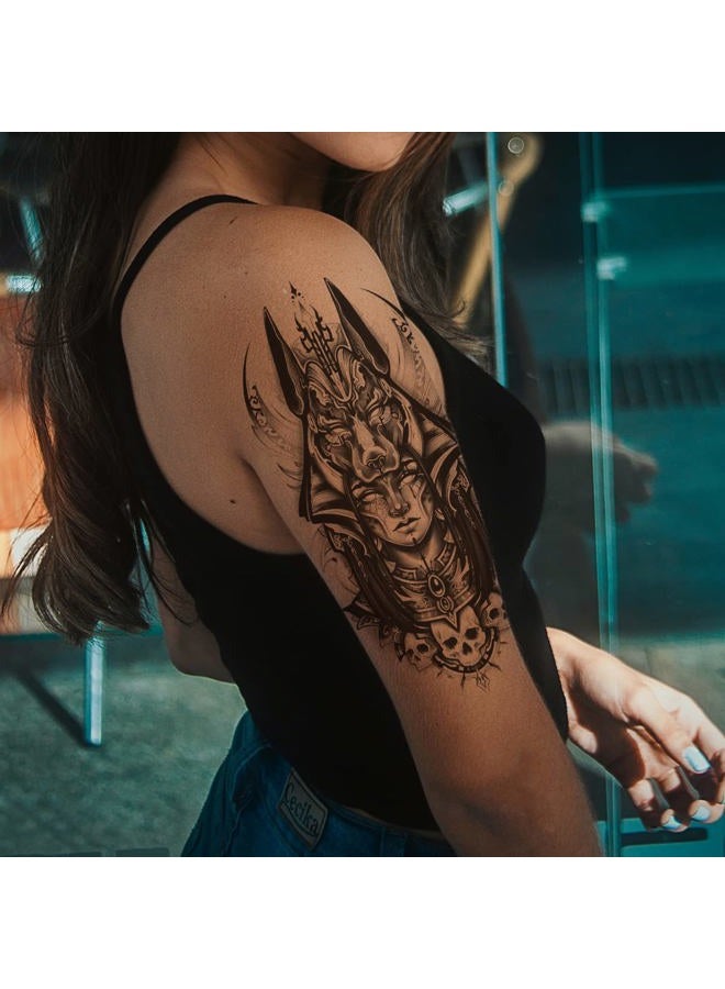 Oottati 8 Sheets Waterproof Arm Leg Fake Temporary Tattoo - Indian Skull Snake Egypt Anubis Flower Compass Prajna Greek Myth Soldier - Image 4