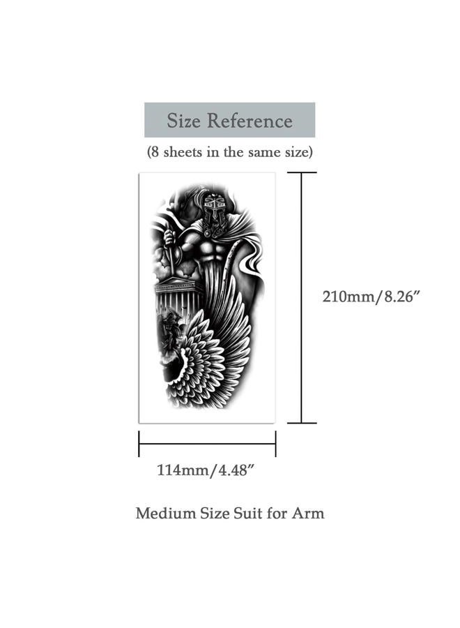 Oottati 8 Sheets Waterproof Arm Leg Fake Temporary Tattoo - Indian Skull Snake Egypt Anubis Flower Compass Prajna Greek Myth Soldier - Image 3