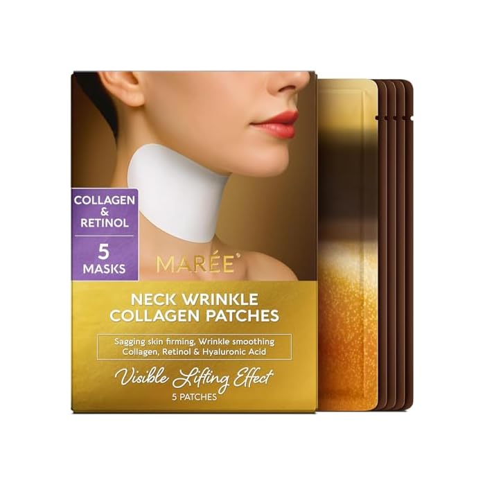 MAREE Neck Wrinkle Patches – Collagen Anti-Wrinkle Patches with Retinol & Hyaluronic Acid for Face Lift – Neck Mask for Tightening and Firming – Neck Lifting Mask & Face Tape for Neck Wrinkles – 5 Pcs