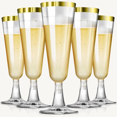 SUREHOME Champagne Flutes Plastic Champagne Glasses Disposable 100 Pack 5 Oz Gold Rim Mimosa Glasses Acrylic Wedding Toasting Cocktail Cups for 2025 Graduation Decorations Birthday Party Supplies - Image 1