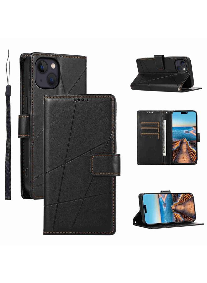 The Bros Case For iPhone 13 PU Genuine Leather Texture Embossed Line Phone Case 
