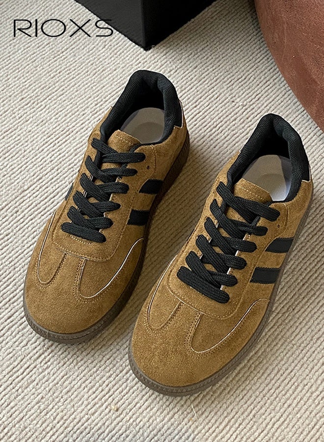 ريوكس أحذية رياضية نسائية، أحذية رياضية كلاسيكية رجعية، أحذية رياضية كاجوال منخفضة الرقبة للسيدات، أحذية رياضية عصرية مانعة للانزلاق مع كعب عادي/منصة، أحذية تنس تزلج بنعل مطاطي ناعم للسفر والعمل اليومي والتسوق، لون بني - Image 4
