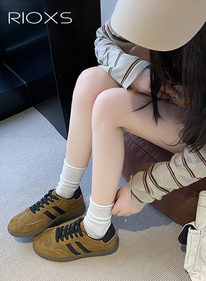 ريوكس أحذية رياضية نسائية، أحذية رياضية كلاسيكية رجعية، أحذية رياضية كاجوال منخفضة الرقبة للسيدات، أحذية رياضية عصرية مانعة للانزلاق مع كعب عادي/منصة، أحذية تنس تزلج بنعل مطاطي ناعم للسفر والعمل اليومي والتسوق، لون بني - Image 1