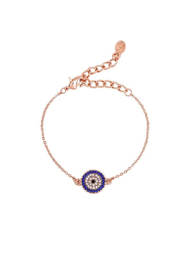 Estele 24 Kt Rose Gold Plated Evil Eye Coin Link Bracelet - Image 1