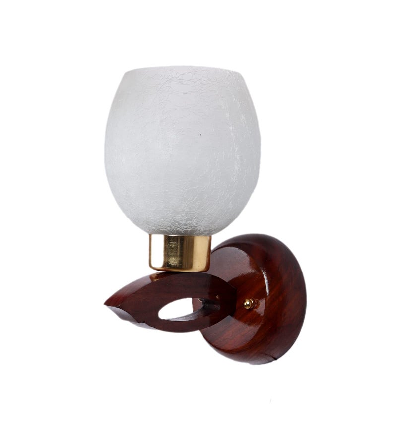 Green House Handmade Sheesham Wood Wall Light/Wall Lamp for Bedrooms/Living Room Featuring Crack Frost Design Glass with Gold Plated Metal Cap and Brass Rivets for a Luxurious Touch - Image 3