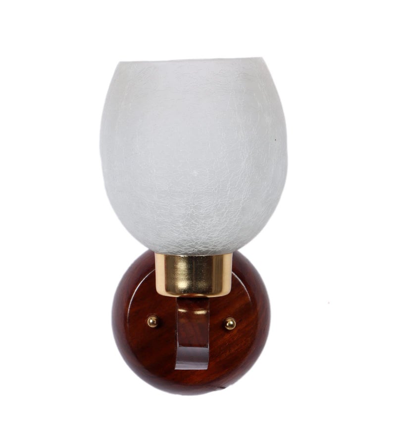 Green House Handmade Sheesham Wood Wall Light/Wall Lamp for Bedrooms/Living Room Featuring Crack Frost Design Glass with Gold Plated Metal Cap and Brass Rivets for a Luxurious Touch - Image 5