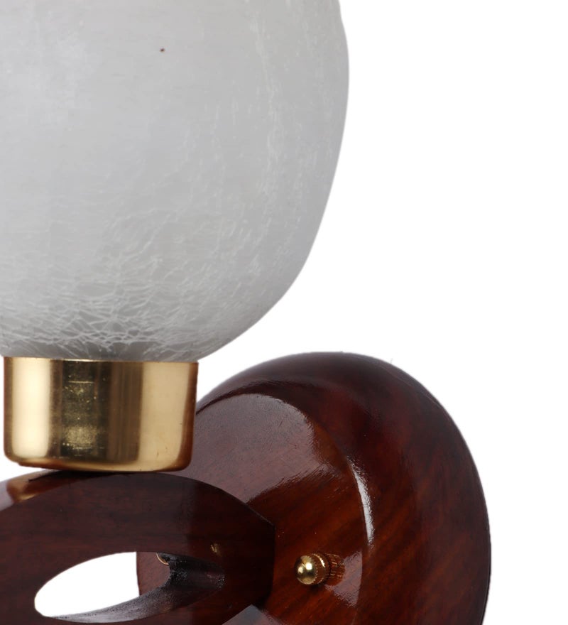 Green House Handmade Sheesham Wood Wall Light/Wall Lamp for Bedrooms/Living Room Featuring Crack Frost Design Glass with Gold Plated Metal Cap and Brass Rivets for a Luxurious Touch - Image 4