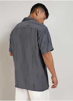 Campus Sutra Men's Ash Grey Embroidered Twist Shirt  - Image 4