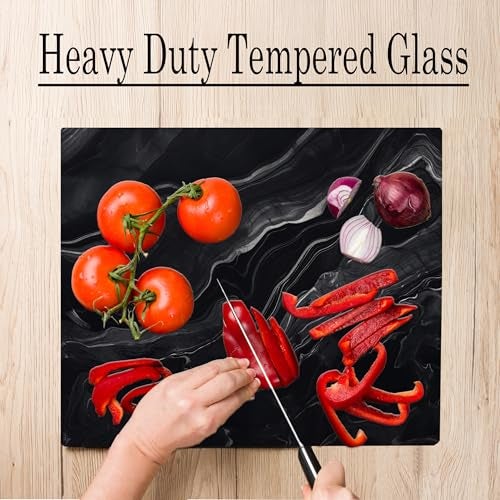 DAJDC Black Marble Kitchen Glass Cutting Board Ocean Decorative Gift Marbled Granite Stone Rock Gift For Her Mom Wife (Black Marble) - Image 4