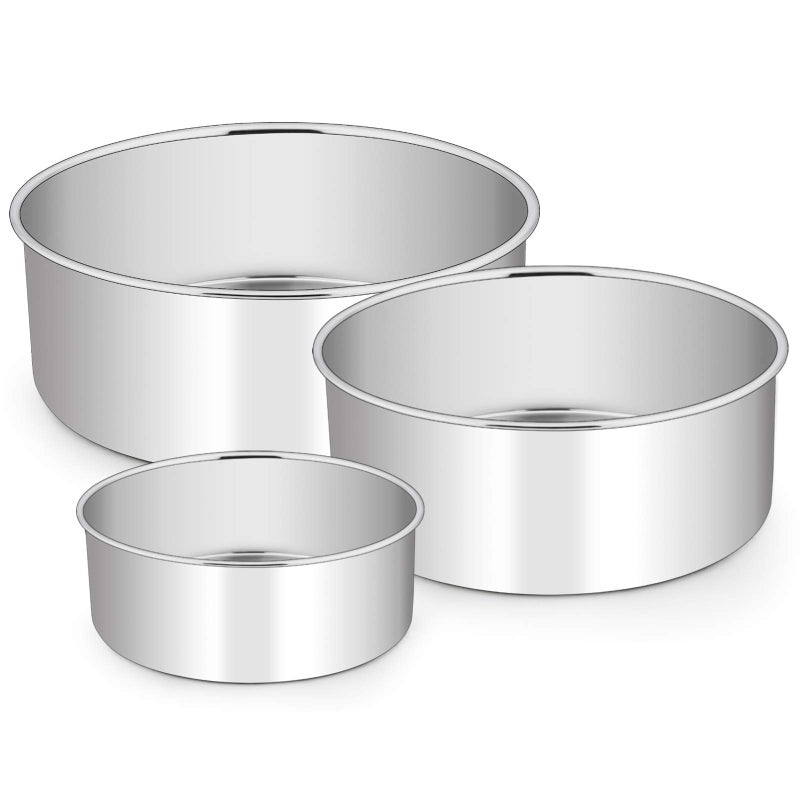 Efar Cake Pan Set of 3 468 Deep Stainless Steel Round Cake Pans Tins for Wedding Birthday Nontoxic  Dishwasher Safe Mirror Finish  Straight Side