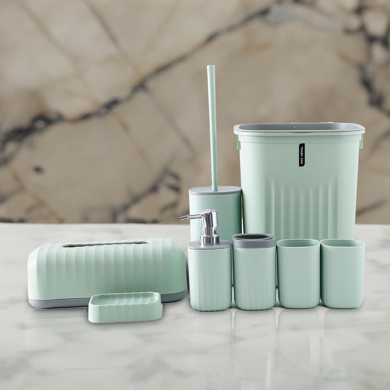 Homestic 8 Pcs Bathroom Accessories Set | Soap Dish, Dispenser, Dustbin, Mouth Wash Cup, Toilet Brush & Tissue Paper Holder for Bathroom | Bathroom Essentials for Officea66 - Image 1
