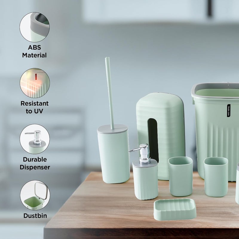 Homestic 8 Pcs Bathroom Accessories Set | Soap Dish, Dispenser, Dustbin, Mouth Wash Cup, Toilet Brush & Tissue Paper Holder for Bathroom | Bathroom Essentials for Officea66 - Image 3
