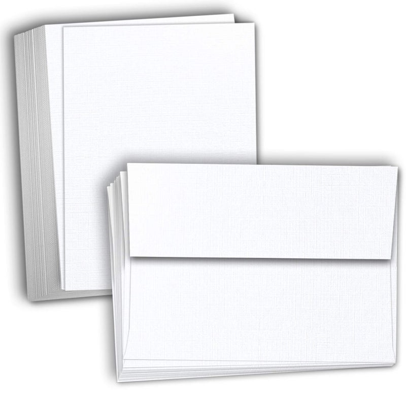 Hamilco Card Stock Blank Cards and Envelopes Flat 4" x 6" Linen White Cardstock Paper 100 Pack - Image 1