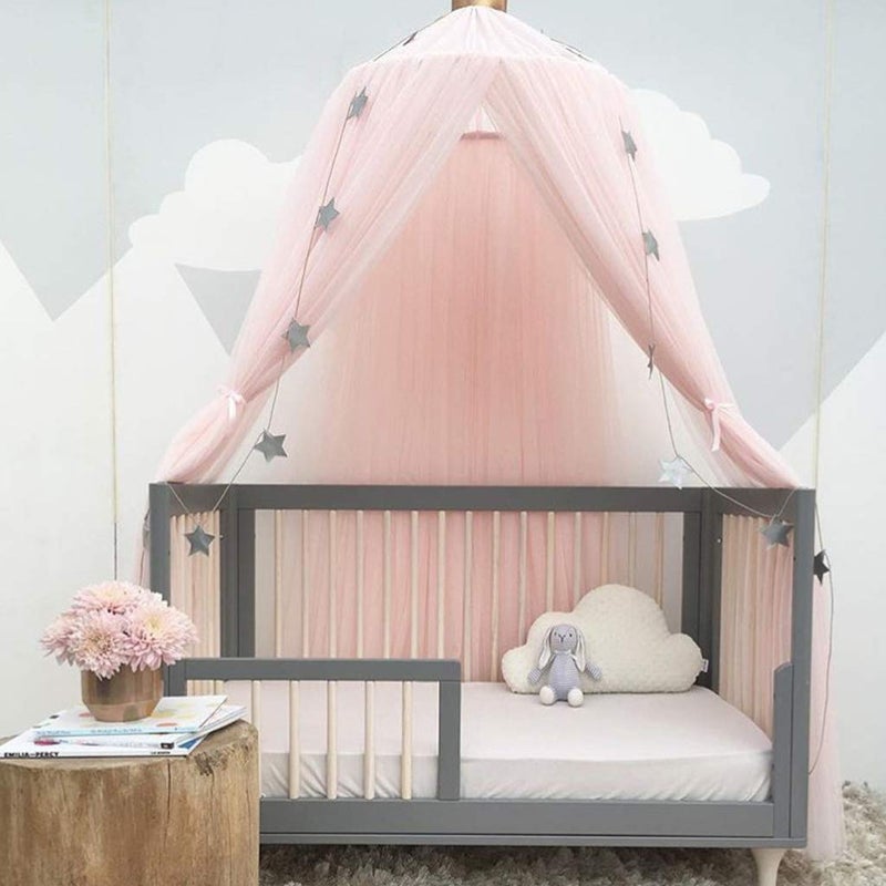 OldPAPA Bed Canopy for Girls - Princess Bed Canopy Mosquito Net Nursery Play Room Decor Dome Premium Yarn Netting Curtains Baby Game Dream Castle, Pink - Image 2