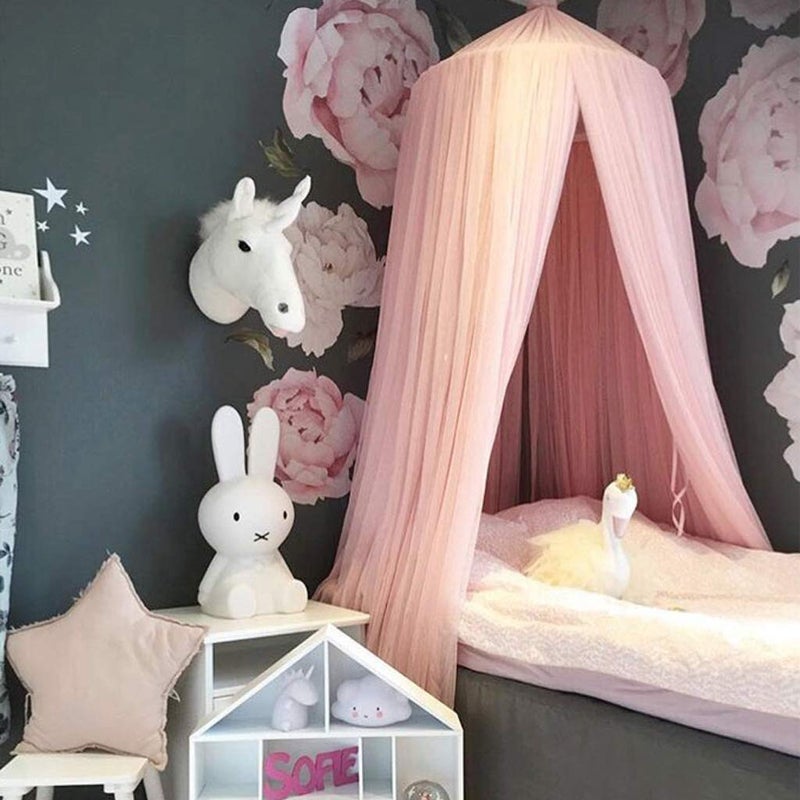 OldPAPA Bed Canopy for Girls - Princess Bed Canopy Mosquito Net Nursery Play Room Decor Dome Premium Yarn Netting Curtains Baby Game Dream Castle, Pink - Image 4