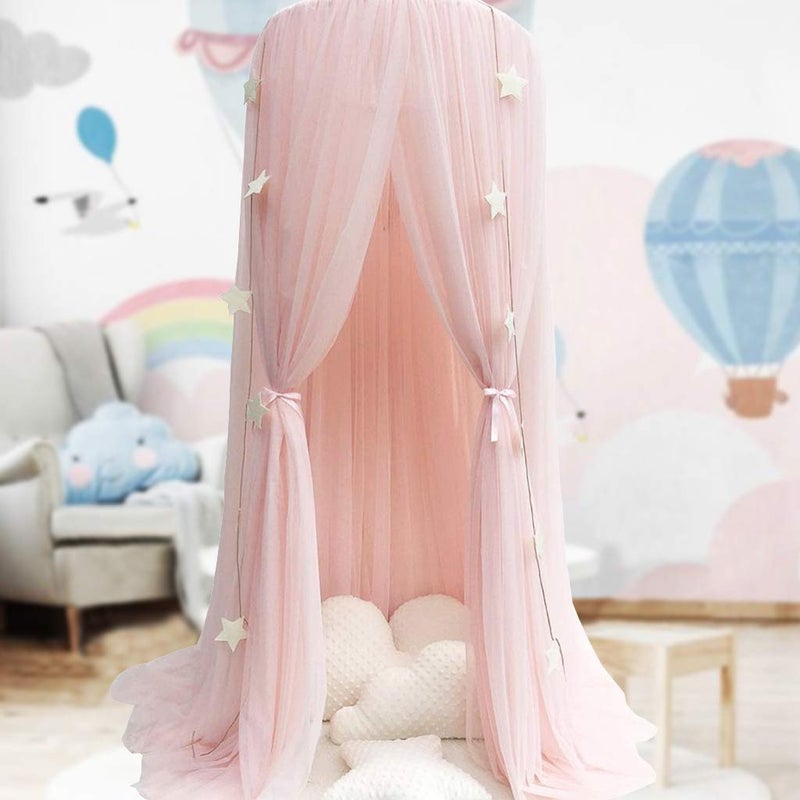 OldPAPA Bed Canopy for Girls - Princess Bed Canopy Mosquito Net Nursery Play Room Decor Dome Premium Yarn Netting Curtains Baby Game Dream Castle, Pink - Image 1