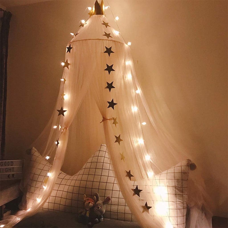 OldPAPA Bed Canopy for Girls - Princess Bed Canopy Mosquito Net Nursery Play Room Decor Dome Premium Yarn Netting Curtains Baby Game Dream Castle, Pink - Image 5
