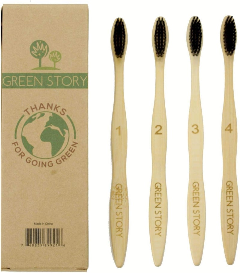 BFYSYO Biodegradable Eco-Friendly Charcoal Infused Bristle Bamboo Toothbrush - Pack of 4 - Image 3