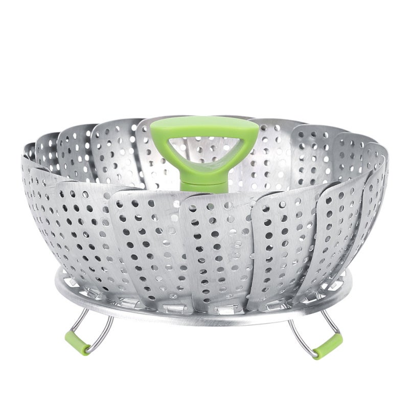 Stainless Steel Steamer Basket - 3 Folding Legs Foldable Mesh Steamer Rack for Home Kitchen Cooking - Multifunctional Collapsible Steamer for Vegetables Eggs Food Storage - Image 1