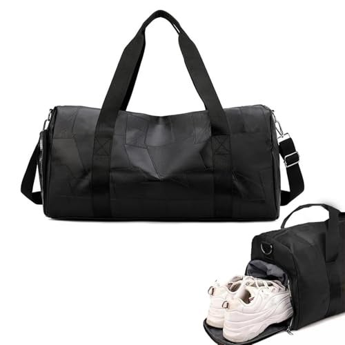Handcuffs Weekender Travel Duffle Bag | Faux Leather Travel Bags with Separate Shoe & Laundry Compartment for Men & Women (Black-2) - Image 4