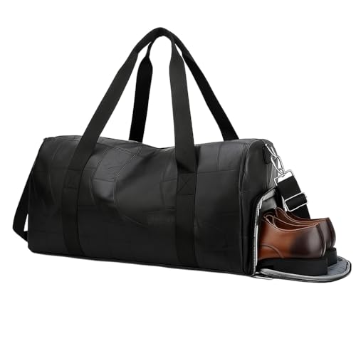 Handcuffs Weekender Travel Duffle Bag | Faux Leather Travel Bags with Separate Shoe & Laundry Compartment for Men & Women (Black-2) - Image 3