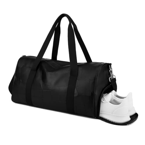 Handcuffs Weekender Travel Duffle Bag | Faux Leather Travel Bags with Separate Shoe & Laundry Compartment for Men & Women (Black-2) - Image 1