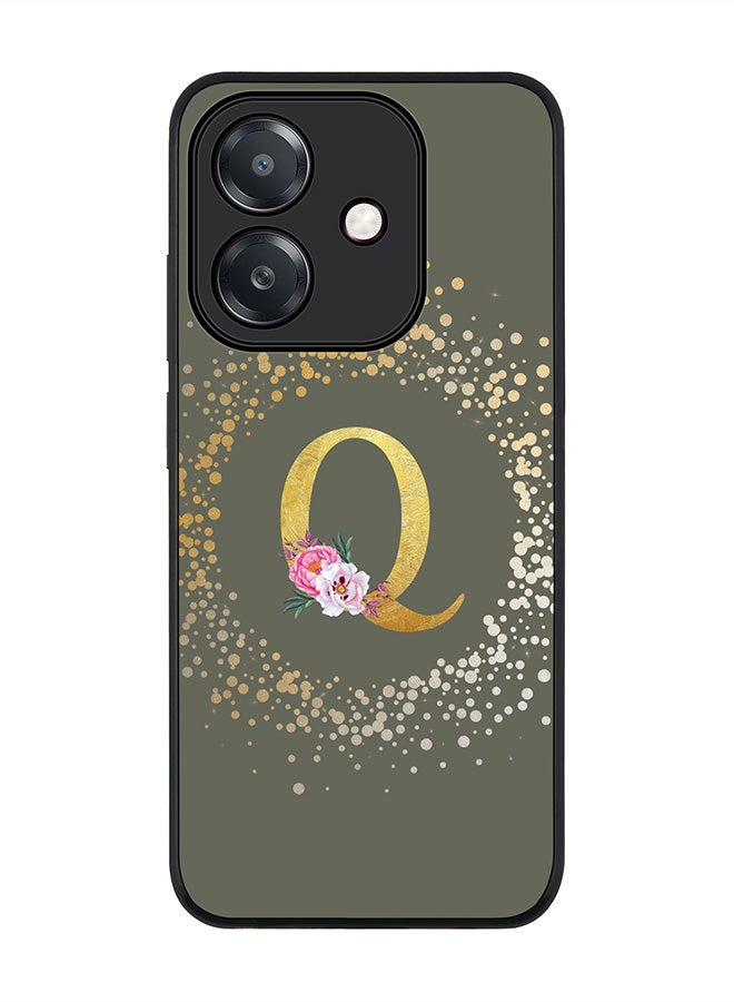 Stylizedd For Oppo A5i Case,Slim fit Camera Protection, Shockproof Thin Phone cover  - Custom Monogram Floral - Q  (Olive Green )