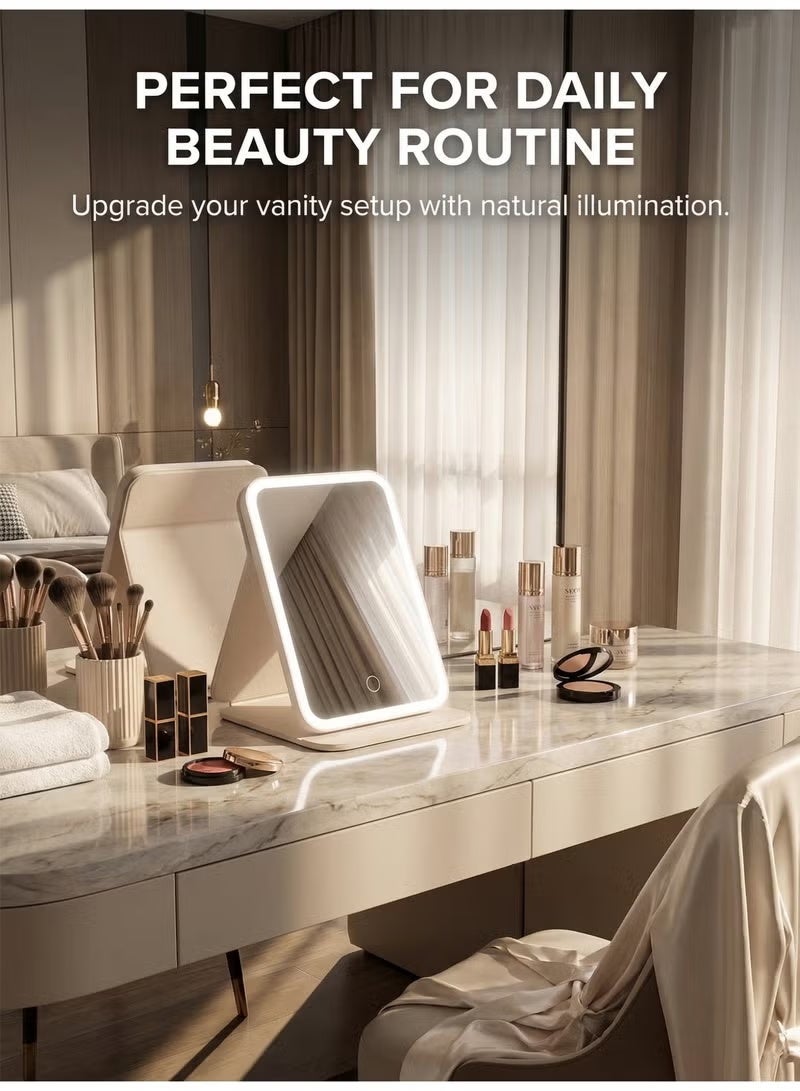 Portable LED Makeup Mirror With Lights, Vanity Mirror for Women, Touch Control with 3 Color Lighting Modes, HD Mirror Foldable Stand Adjustable Angle, Rechargeable Battery, USB Rechargeable, Light Mirror, Table Mirror, Led Mirror for Home Office Travel Makeup Skincare (White) - Image 5