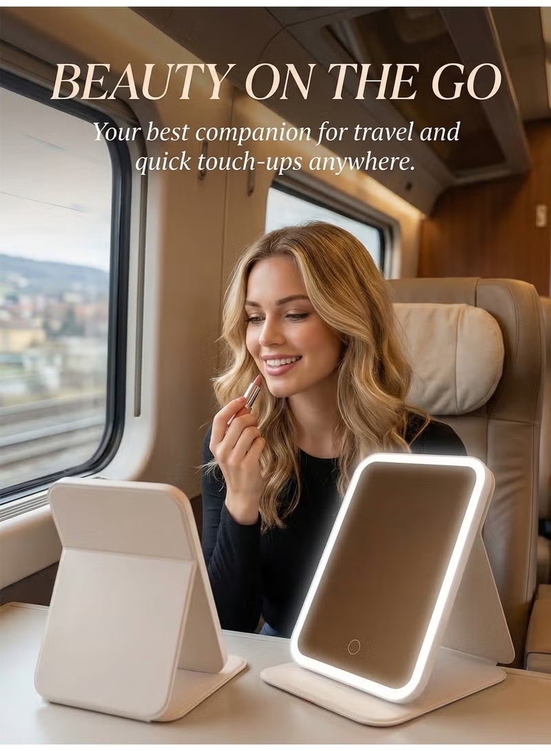 Portable LED Makeup Mirror With Lights, Vanity Mirror for Women, Touch Control with 3 Color Lighting Modes, HD Mirror Foldable Stand Adjustable Angle, Rechargeable Battery, USB Rechargeable, Light Mirror, Table Mirror, Led Mirror for Home Office Travel Makeup Skincare (White) - Image 4