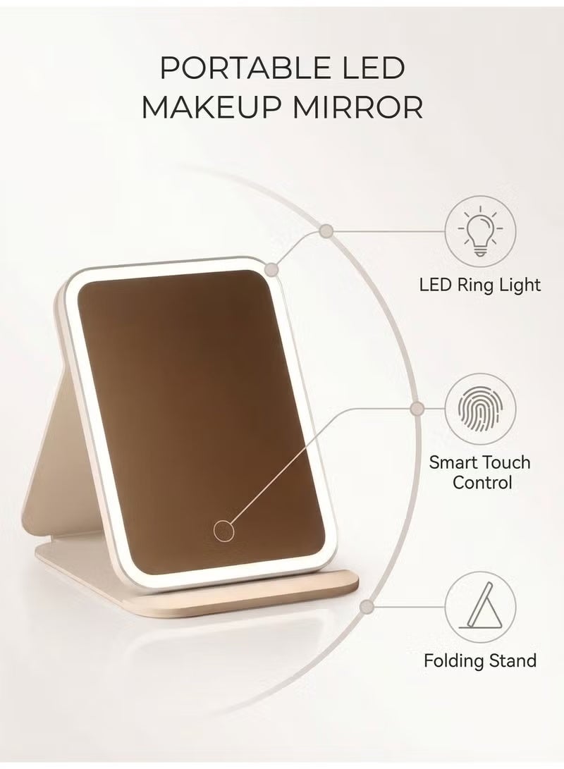 Portable LED Makeup Mirror With Lights, Vanity Mirror for Women, Touch Control with 3 Color Lighting Modes, HD Mirror Foldable Stand Adjustable Angle, Rechargeable Battery, USB Rechargeable, Light Mirror, Table Mirror, Led Mirror for Home Office Travel Makeup Skincare (White) - Image 2