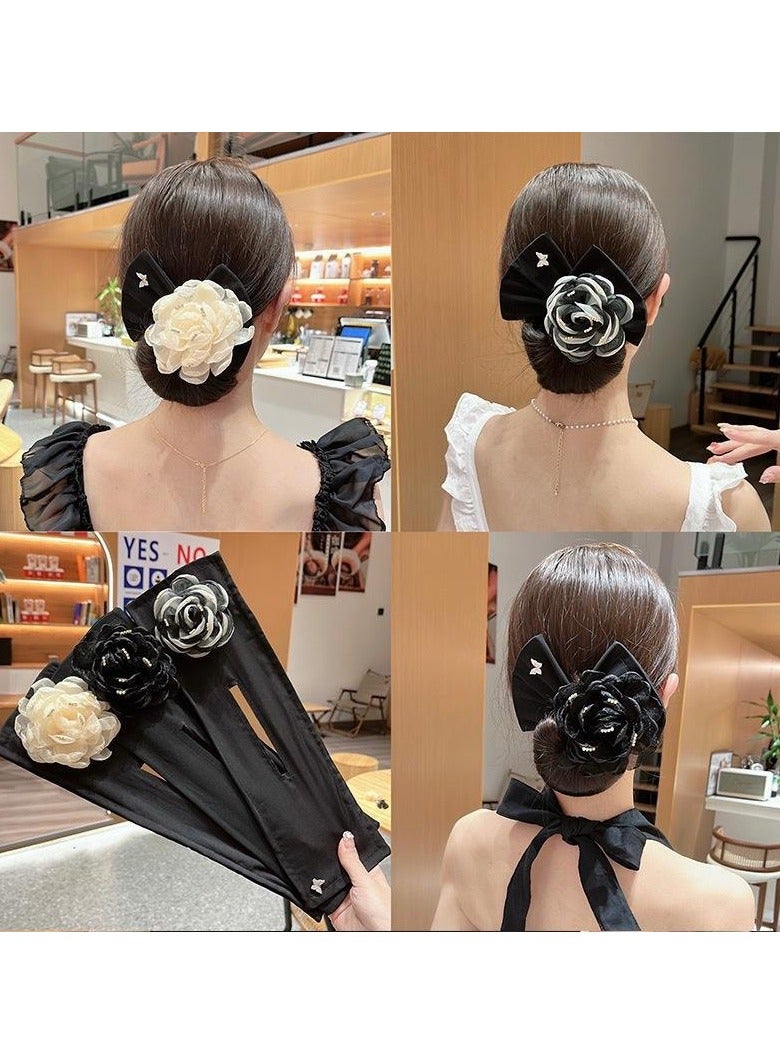 Rozino 3 PCS Elegant Rhinestone Embellished Hair Bun Maker - Soft Fabric Ribbon Hair Tie for Women and Girls, Styling Accessory for Hairstyles and Hair Care - Image 1