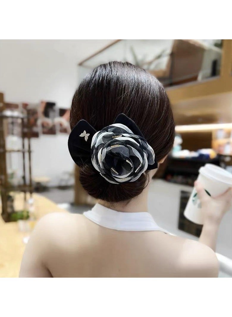 Rozino 3 PCS Elegant Rhinestone Embellished Hair Bun Maker - Soft Fabric Ribbon Hair Tie for Women and Girls, Styling Accessory for Hairstyles and Hair Care - Image 4