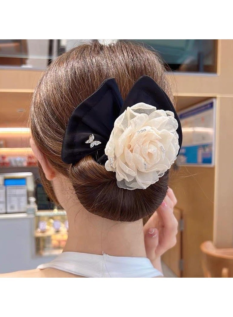 Rozino 3 PCS Elegant Rhinestone Embellished Hair Bun Maker - Soft Fabric Ribbon Hair Tie for Women and Girls, Styling Accessory for Hairstyles and Hair Care - Image 2