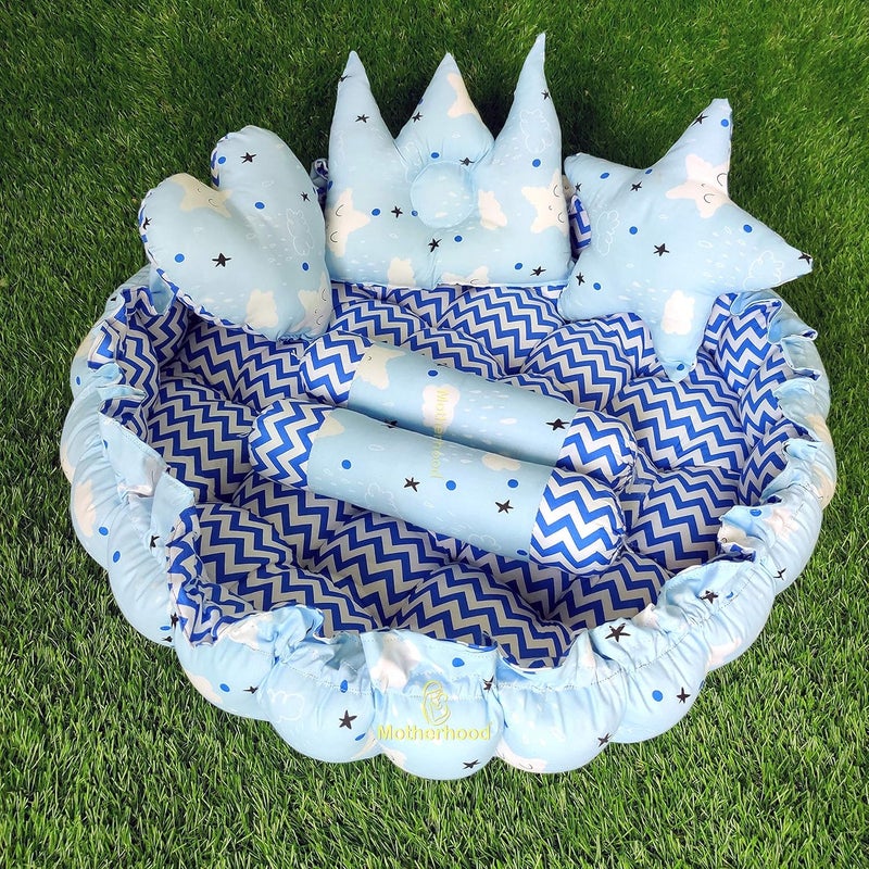 MOTHERHOOD MOTHERHOOD Round Baby Tub Bed and 5 pc Baby Pillow Luxury Baby Mattress Bed Sleeper Bedding Set coSleeper Safe Cotton Fabric with RFilled UltraSoft Comfortable for Newborn to Toddlers ZSky - Image 1