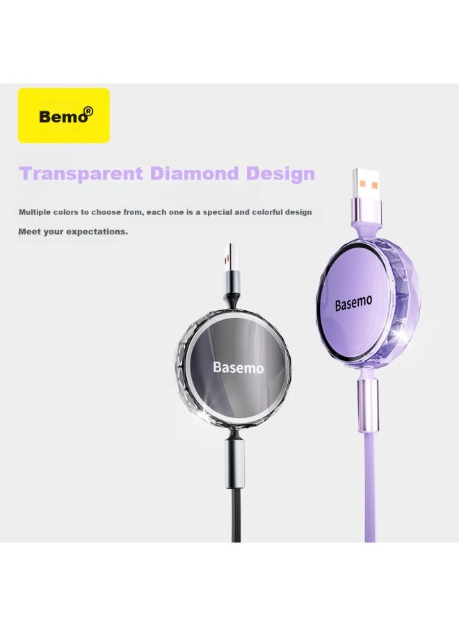 Double Magic Beemo 3-In-1 Retractable Data Cable For Apple Android Type-C One Drag Three Fast Charge Suitable For Iphone 16/15/14 Xiaomi Huawei Car Mobile Phone Charger 1.2M Purple - Image 4