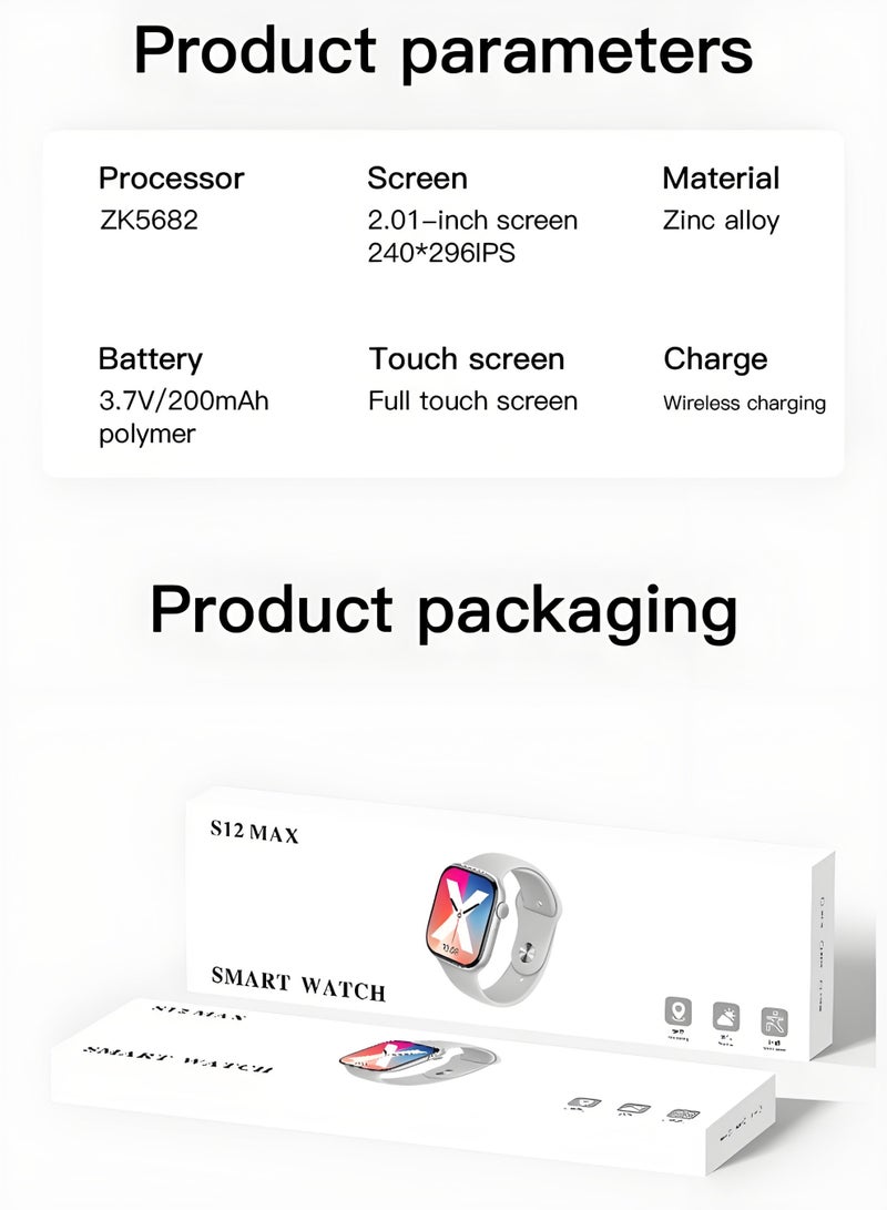 Smart Watch S12 MAX，Business Smartwatch，Waterproof Fitness Watch，Bluetooth Calling，Compatible with Androd and IOS systems，TFT Display，Heart Rate Moitoring，Grey - Image 5